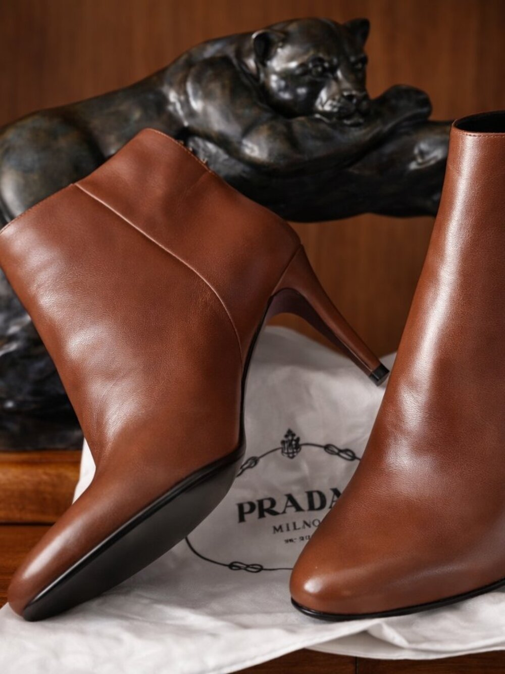 NEW, Prada Calfskin Stiletto Back Zip Booties - Picture 3 of 16
